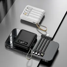 Carregador Portátil 10000mah Com 4 Cabos De Carregamento Rápido LED Banco De Potência Digital REAL