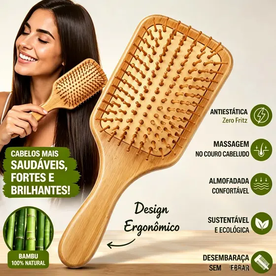 Escova De Cabelo De Bambu Antiestática Massagem No Couro Cabeludo Almofada De Ar Ferramenta De Estilo Presente De Cuidad