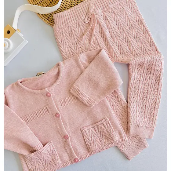 Conjunto para Bebê Tricot Saída Maternidade Casaco e Calça Menino e Menina Infantil Tricô