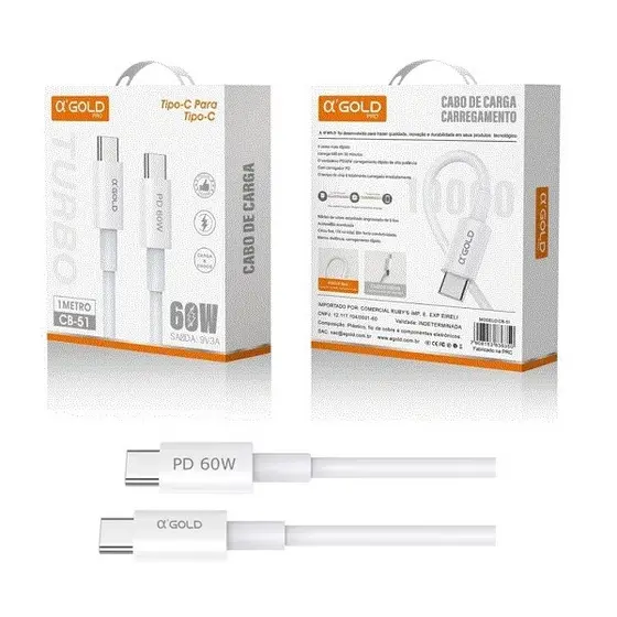 Cabo Turbo Lightning x Tipo-C 30W / Tipo-C x Tipo-C 60W A'Gold