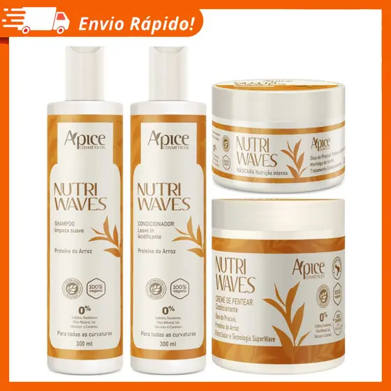 Kit Apice Nutri Waves 4 Produtos Tratamento Completo Acidificante Capilar Com Creme De Pentear Apse