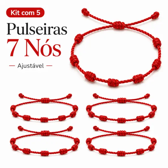 Kit Pulseiras Vermelha 7 Nós Kabbalah Contra Mal Olhado Inveja Adulto Regulável