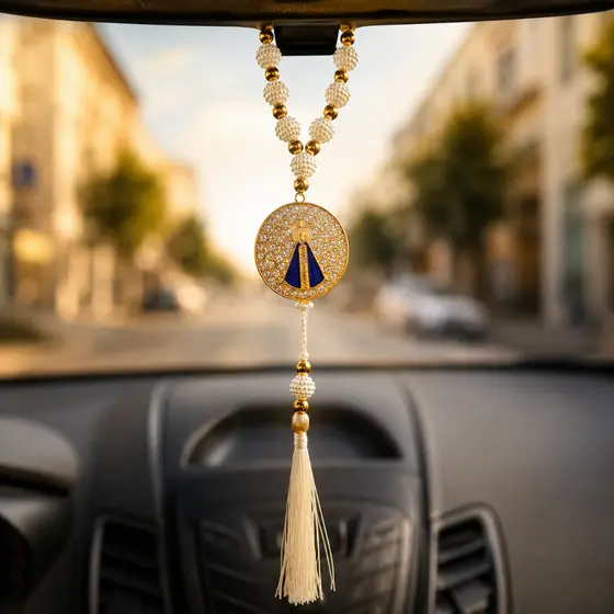Kit Terço Dezena Metal Para Retrovisor de Carro Casa Nossa Senhora Aparecida