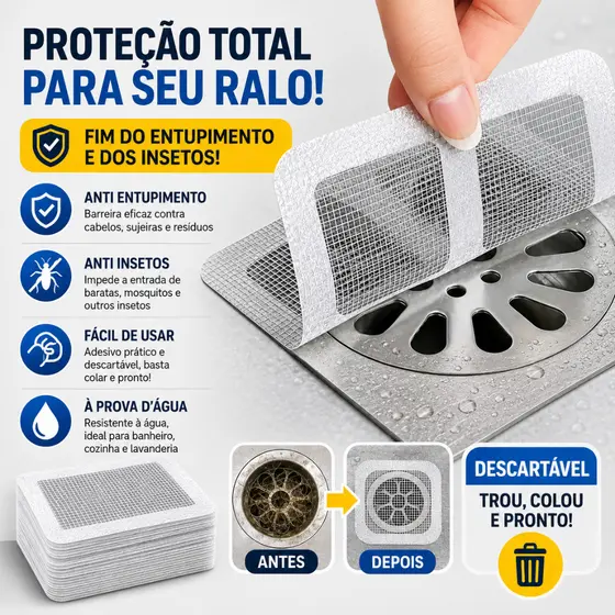 Adesivos Protetores de Ralo Tela Descartavel Anti Entupimento e Anti Insetos Para Casa Praticidade