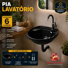 Lavatório Completo 6L Pia Sifão Torneira Plástico Válvula Acoplada Bucha Parafuso Cuba Banheiro