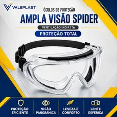 Óculos Segurança Ampla Visão Sobre Óculos EPI Incolor Policarbonato Com Elástico CA Antirisco UV Anti Impacto