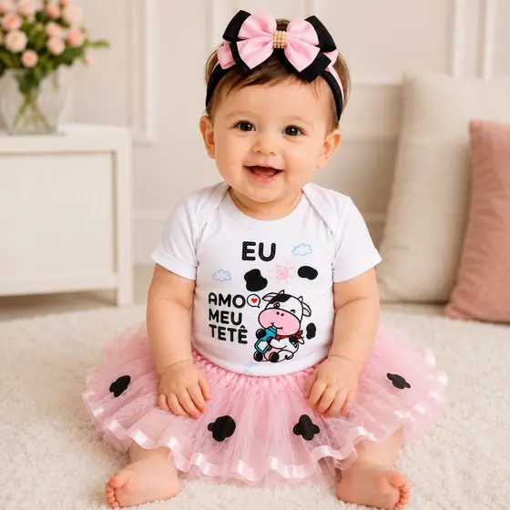 Body Bebê Temático Eu Amo Meu Tetê Roupa Bebê Menina Mesversário Baby Infantil Algodão