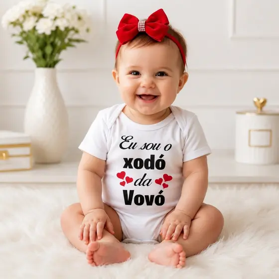 Body Bebê Temático + Laço Xodó da Vovó Roupa Infantil Mesversario