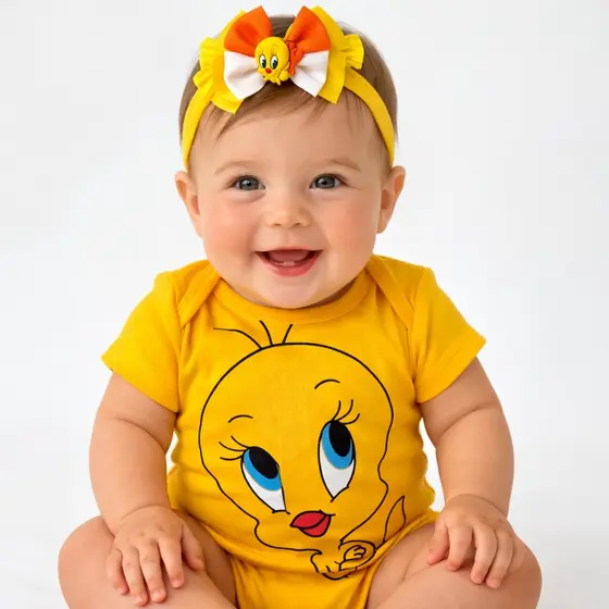 Body Bebê Piu Piu Feminino + Faixa Laço Luxo  Roupa Infantil Unissex Algodão Confortável