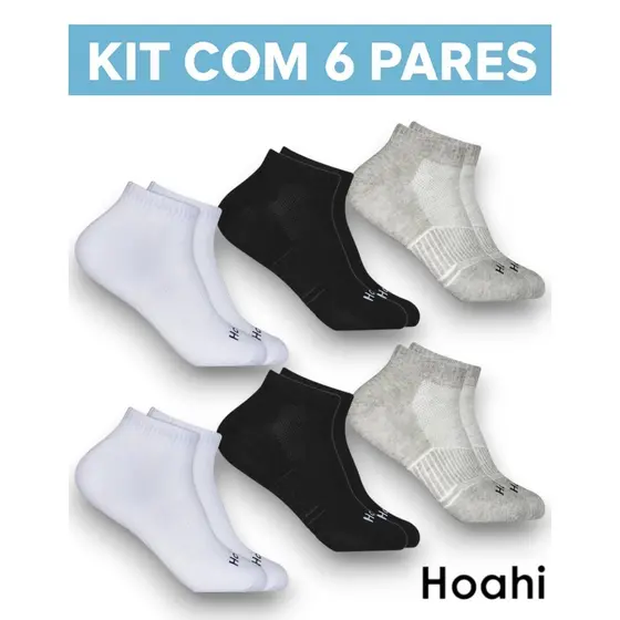 Kit Com 6 Pares De Meias Cano Curto Soquete  De Algodão Femininas e Masculinas Hoahi Atacado