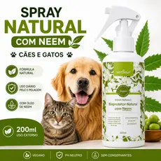 Spray Repelente Neem Para Cães e Gatos 200ml Vetfleur Bioprotetor Natural Vegano Uso Diário