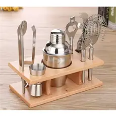 Kit para drinks e coquéteis com 9 peças e suporte de madeira premium - Perfeito para todas as ocasiões e presentear