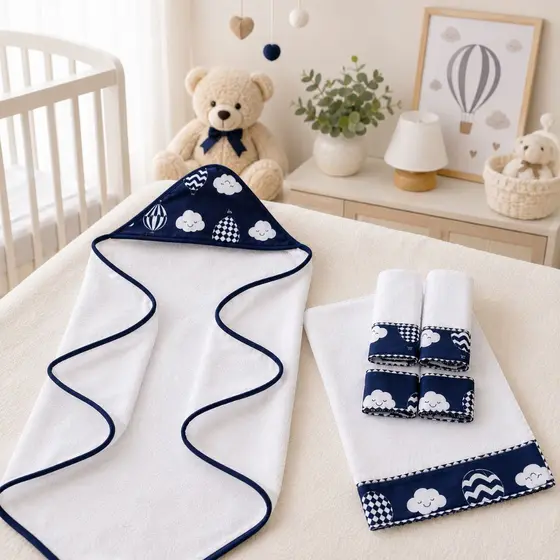 Toalha de Banho para Bebê com Capuz Forrado + 5 Toalhinhas Higiênicas Atoalhado