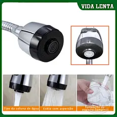 Torneira Cozinha Bancada Mesa Pia Cano Inox Flexível 1/4 de volta Saída de água dois modos