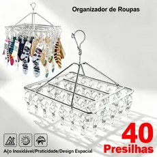 Varal 40 Prendedores de Inox Retrátil, Ideal para Meias, Roupas Íntimas, Calcinhas e Cuecas, Economiza Espaço