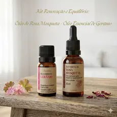 Kit skincare natural Óleo de Rosa Mosqueta + Óleo Essencial de Gerânio, renovação antissinais Vegano