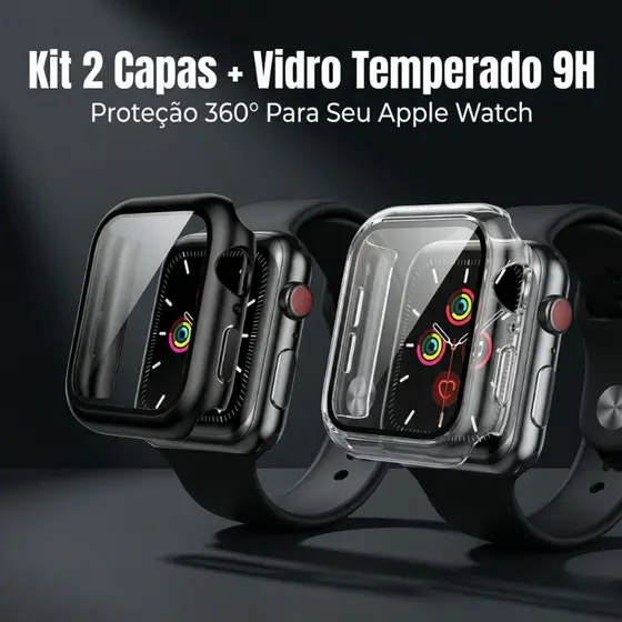 KIT com 2 Cases, Capa, Bumper de Proteção para Apple Watch todas as séries, Proteção smartwatch 360º