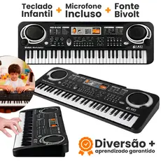 Teclado Infantil 61 Teclas Piano Elétrico com Microfone – Brinquedo Musical Educativo