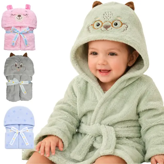 Roupão Bebê Microfibra Com Capuz Bichinho Pós Banho Praia Infantil 6 a 36 Meses Super Macio
