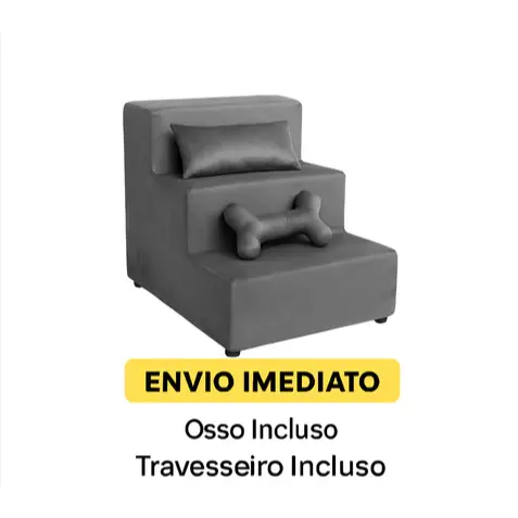 Escadinha e Escada Rampa Pet 3 Degruas, cachorro e gatos Incluso Osso Travesseiro Bolinha Tecido Suede Ext Eucalipto