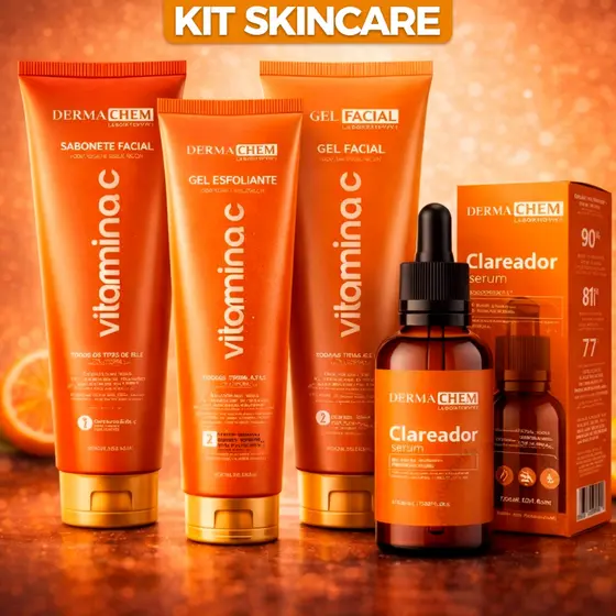 Kit Skin Care Vitamina C Dermachem Sabonete Facial Gel Esfoliante Gel Hidratante Sérum Clareador