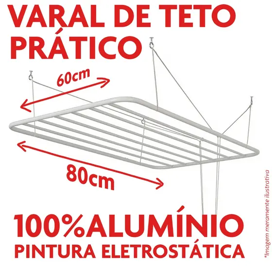 Varal De Teto Em Alumínio 80 Cm Resistente Não Enferruja - Bitenfer Varais