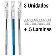 Kit 3 Estilete Precisão Profissional + Lâminas Bisturi Reposição