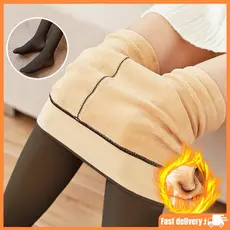 Meia-Calça Térmica Forrada Peluciada Translúcida De Lã Quente Feminina Para Inverno