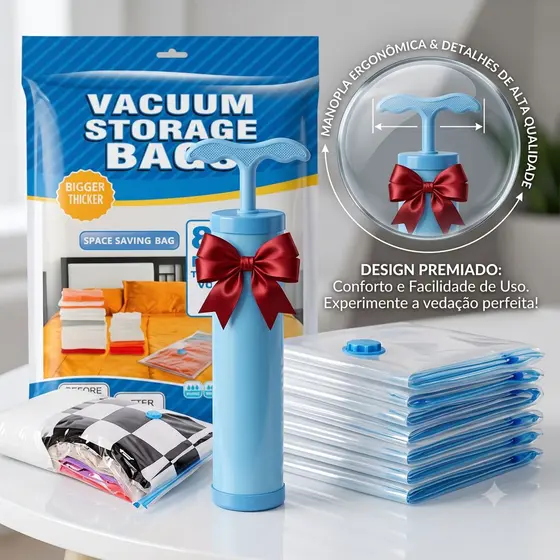 Kit Saco a Vacuo 3 Pçs Grosso Reforçado Com Bomba Guarda Roupa Edredom Malas Organizador  50x60cm 60x80cm 70x110cm