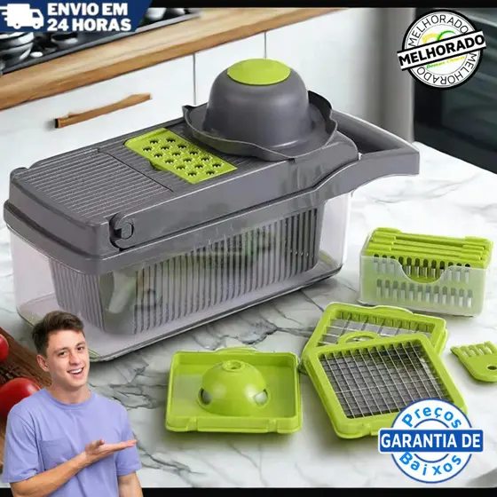 Cortador Multifuncional 14 em 1 Fatiador de Legumes Frutas e Vegetais Rápido e Prático