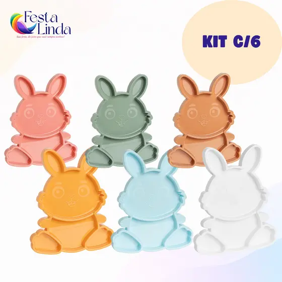 Kit 6 Bandejas Petisqueira Coelho Festplastik Diversas Cores
