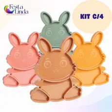 Kit 4 Bandejas Petisqueira Coelho Festplastik Diversas Cores