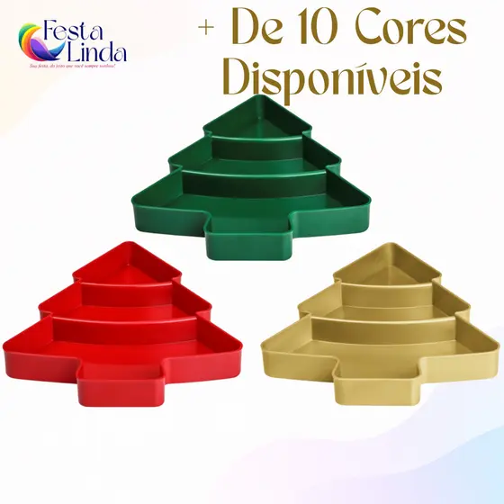 Kit 3 Unidades Bandeja Petisqueira Natal - Árvore de Natal Diversas Cores