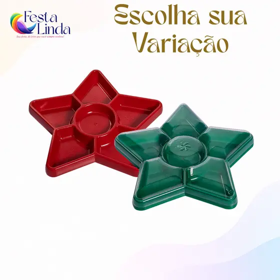Kit 2 Bandejas Petisqueiras  Tampa de Acetato Natal Estrela 24cm  - Diversas Cores Bandeja Natalina