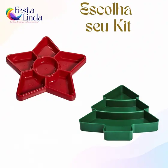 Kit 2 Bandejas Petisqueiras Natal Estrela + Árvore de Natal - Diversas Cores Bandeja Lançamento