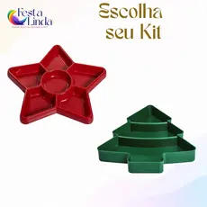 Kit 2 Bandejas Petisqueiras Natal Estrela + Árvore de Natal - Diversas Cores Bandeja Lançamento