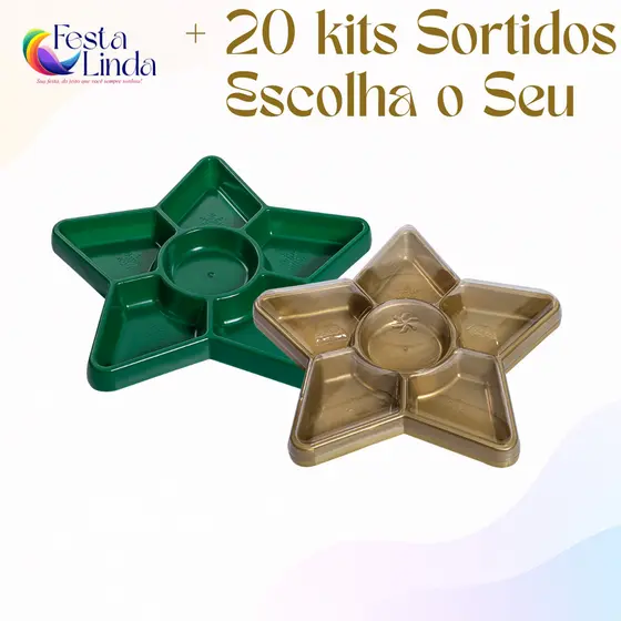 Kit 2 Bandejas Petisqueiras Sortidas Natal Estrela 24cm - Diversas Cores Bandeja Natalina Lançamento