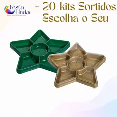 Kit 2 Bandejas Petisqueiras Sortidas Natal Estrela 24cm - Diversas Cores Bandeja Natalina Lançamento