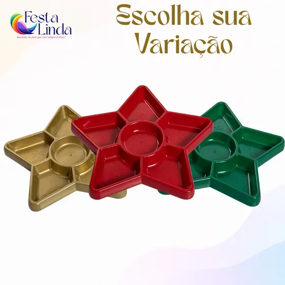 Bandeja Petisqueira Natal Estrela 24cm com Tampa de Acetato - Diversas Cores Bandeja Lançamento