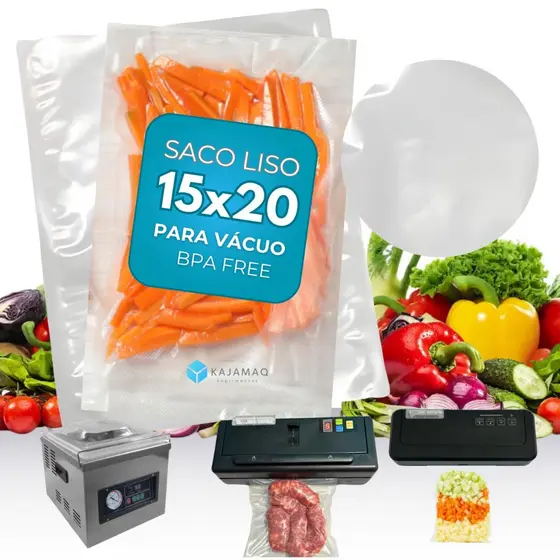 Saco a Vácuo Transparente Liso Sem Ranhura Para Seladora Camara Bico De Sucção Kit 100 Unidades Conservação Prolongada