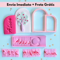 Kit Marcador Carimbo Alfabeto com Régua Laura e Cortador Porta Aba para doce e massas