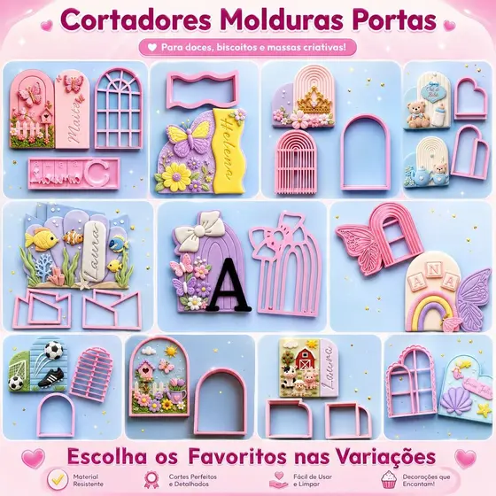 Cortadores Portas e Molduras Pasta Americana Confeitaria Doce Personalizad