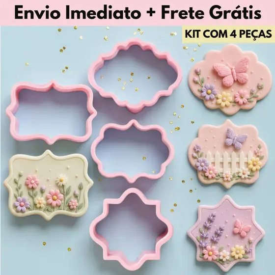 Kit 4 Cortadores Molduras Pasta Americana e Massas Doce Personalizado