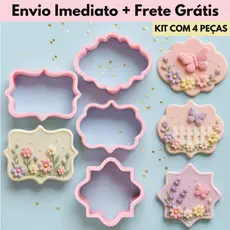 Kit 4 Cortadores Molduras Pasta Americana e Massas Doce Personalizado