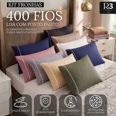 Kit Fronha 400 Fios Capa de Travesseiro Detalhe Ponta Palito Acabamento Premium