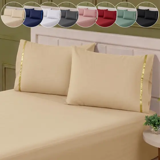 Jogo De Cama Lençol 400 Fios Detalhe Cetim Toque Macio Solteiro Casal Queen King