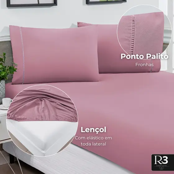 Lencol Com Elástico 400 Fios Solteiro Casal Queen King e Fronha Ponto Palito Macio Roupa de Cama
