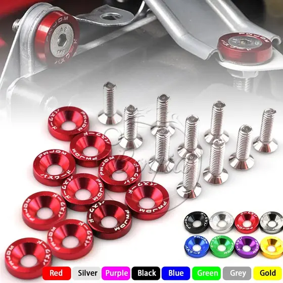 10 Pçs Parafusos E Arruelas Anodizadas JDM Modificados Fender Washers Motor M6X20MM P/Carro e Moto