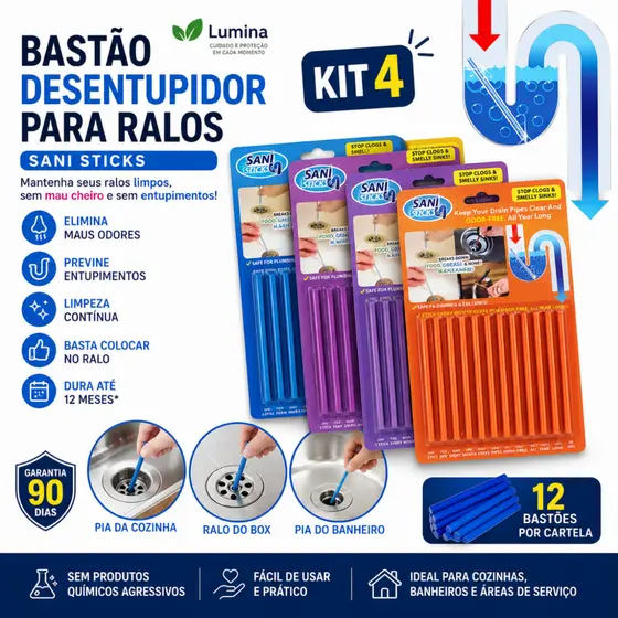 Kit 4 Haste De Limpeza Esgoto Banheiro Cozinha Limpador E Desentupidor Pia Ralo