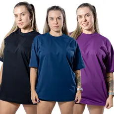 Kit 3 Camiseta Algodão Oversized Básica de Mulher Blogueirinha Lisa Malha Premium